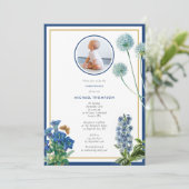 ブルーボタニカル金ゴールドバプテスマ《キリスト教》洗礼式や命名式ボーイフォト 招待状 (スタンド正面)