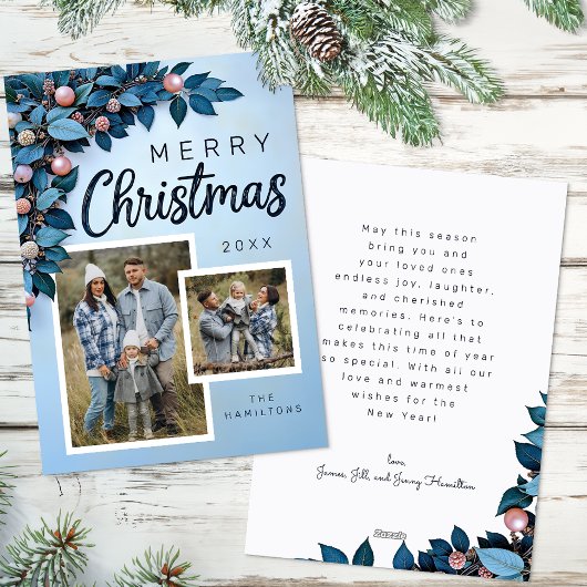 ブルーボタニカル2フォトクリスマスホリデーカード シーズンカード