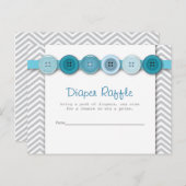 ブルーボタンベビーシャワーおむつラッフルインサート インビテーションポストカード (正面/裏面)