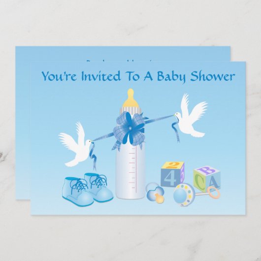 ブルーボトルベビーシャワー招待状 招待状 (正面/裏面)