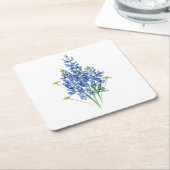 ブルーボネットとワイルドフラワー スクエアペーパーコースター (アングル)