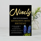 ブルーボネットフローラ90th誕生日ブラック金ゴールドテキサス州 箔招待状 (立ち正面)