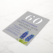 ブルーボネット60th誕生日ブルーフローラテキサス州金ゴールド 箔招待状 (回転した状態)