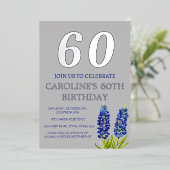 ブルーボネット60th誕生日ブルーフローラテキサス州金ゴールド 箔招待状 (立ち正面)