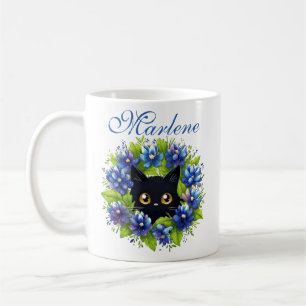 ブルーボネパーソナライズされたットかわいい猫テキサス州の花 コーヒーマグカップ
