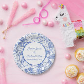 ブルーボパーソナライズされたタニカル海軍結婚フレーム ペーパープレート (パーティー)