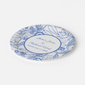 ブルーボパーソナライズされたタニカル海軍結婚フレーム ペーパープレート (アングル)