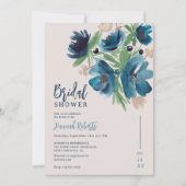 ブルーボヘミアフローラ水彩ブライダルシャワー 招待状 (正面)