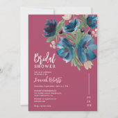 ブルーボヘミアフローラ水彩ブライダルシャワー 招待状 (正面)