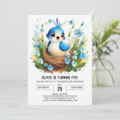 ブルーボヘミアンお洒落バード誕生日 招待状 (スタンド正面)