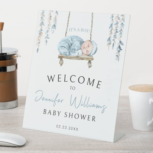 ブルーボヘミアン睡眠男の赤ちゃんウェルカムサイン 台座サイン (インサイチュ)