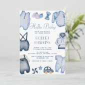 ブルーボホアツボーイベビーシャワー招待状 招待状 (スタンド正面)