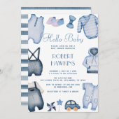 ブルーボホアツボーイベビーシャワー招待状 招待状 (正面/裏面)