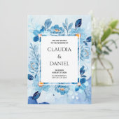 ブルーボホエレガントフローラ&シ結婚ック 招待状 (スタンド正面)