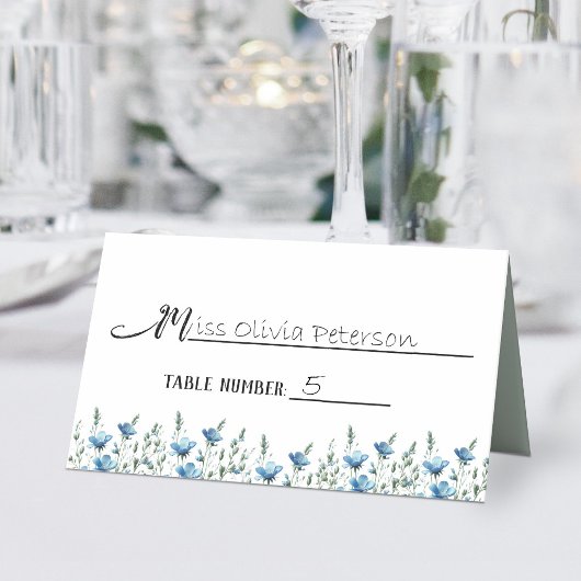 ブルーボホスタイルの野の花 エレガントな結婚式の寄せ書き用デザイン プレイスカード