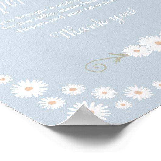 ブルーボホデイジーベビーシャワーおむつラッフルサイン ポスター (角)