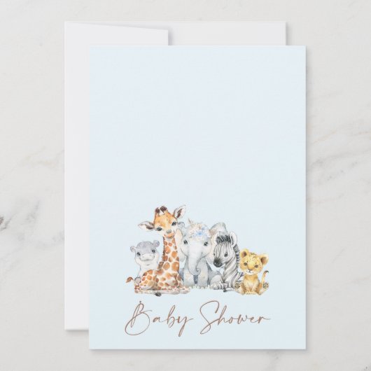 ブルーボホフローラアーチサファリアニマルベビーシャワー 招待状 (裏面)