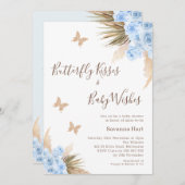 ブルーボホフローラバタフライキスベビーシャワー 招待状 (正面/裏面)