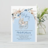 ブルーボホフローラベビーカー男の子ベビーシャワー 招待状 (スタンド正面)