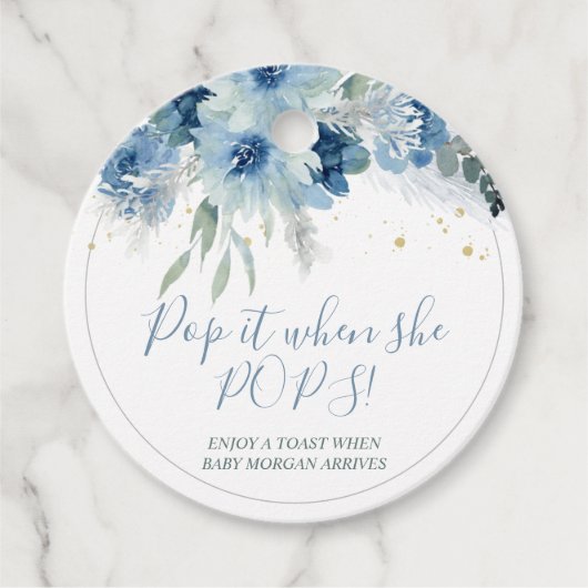 ブルーボホフローラベビーシャワーポップ・アートのItメッセージカード フェイバータグ (正面)