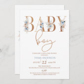 ブルーボホフローラワード男の赤ちゃんベビーシャワー 招待状 (正面/裏面)