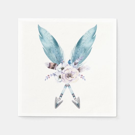 ブルーボホボヘミアンアローズ羽根フローラパーティー スタンダードカクテルナプキン (正面)