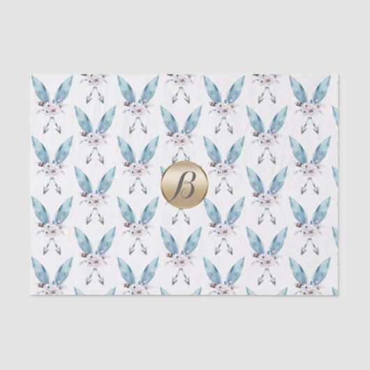 ブルーボホボヘミアンフェザーモノグラムパーソナライズされた 薄葉紙 (正面)