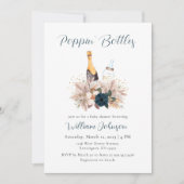 ブルーボホポピンボトルシャンパンベビーシャワー 招待状 (正面)