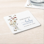 ブルーボホワイルドフラワーベビーシャワーコースター スクエアペーパーコースター (アングル)