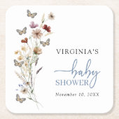 ブルーボホワイルドフラワーベビーシャワーコースター スクエアペーパーコースター (正面)