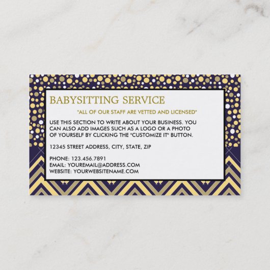 ブルーボホーエレファント、ベビーシッター、デイケア、子供部屋 名刺 (裏面)