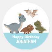 ブルーボホー恐竜の誕生日パーティー ラウンドシール (正面)