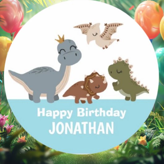 ブルーボホー恐竜の誕生日パーティー ラウンドシール