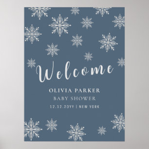 ブルーボホ冬の雪の赤ちゃんシャワー歓迎ポスター ポスター