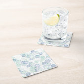 ブルーボホ咲き花フローラ絞り染め模様 スクエアペーパーコースター (インサイチュ)