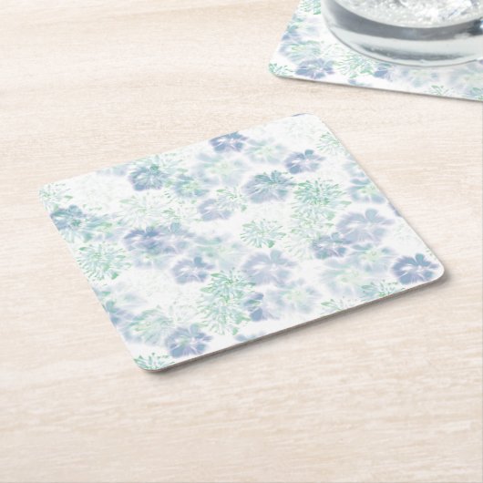 ブルーボホ咲き花フローラ絞り染め模様 スクエアペーパーコースター (アングル)