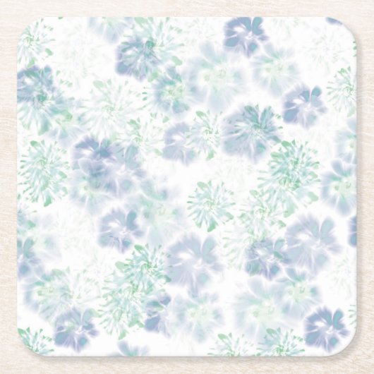 ブルーボホ咲き花フローラ絞り染め模様 スクエアペーパーコースター (正面)