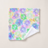 ブルーボホ咲き花フローラ絞り染め模様 バスタオルセット (ウォッシュタオル)