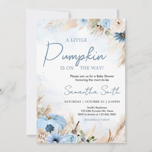 ブルーボホ秋かぼちゃベイビーシャワー 招待状 (正面)