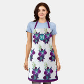 ブルーボムデンドロビウムオーキッドフラワーモノグラム エプロン (着用した状態)