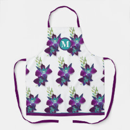 ブルーボムデンドロビウムオーキッドフラワーモノグラム エプロン