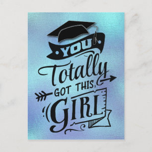 ブルーボモダンホタイポグラフィガーリー卒業 ポストカード