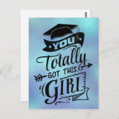 ブルーボモダンホタイポグラフィガーリー卒業 ポストカード (正面/裏面)