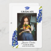 ブルーボンネッツの花を飾った卒業発表カード 招待状 (正面/裏面)