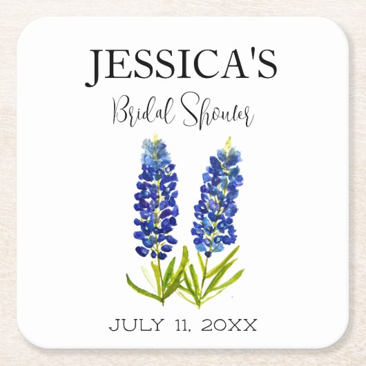 ブルーボンネッツの野生の花の青い花 ブライダルシャワー スクエアペーパーコースター (正面)