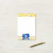 ブルーボンネットで黄色に笑うスケルトン女性 ポストイット (デスク上)