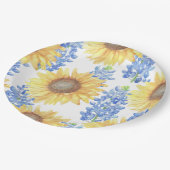 ブルーボンネットとヒマワリ ペーパープレート (アングル)