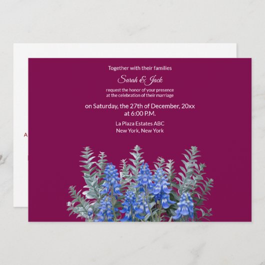 ブルーボンネットとブルゴーニュ冬の結婚式招待状 招待状 (正面/裏面)