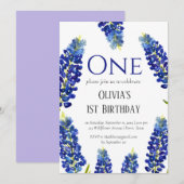 ブルーボンネットの最初の誕生日 ブルーフラワーのバースデー 招待状 (正面/裏面)
