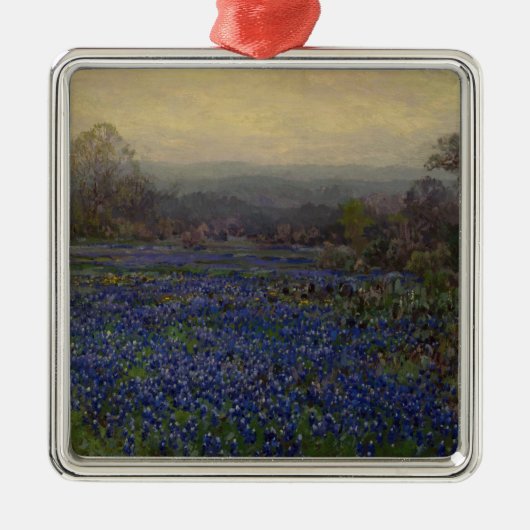 ブルーボンネットの花のフィールド（田園風景） メタルオーナメント (正面)